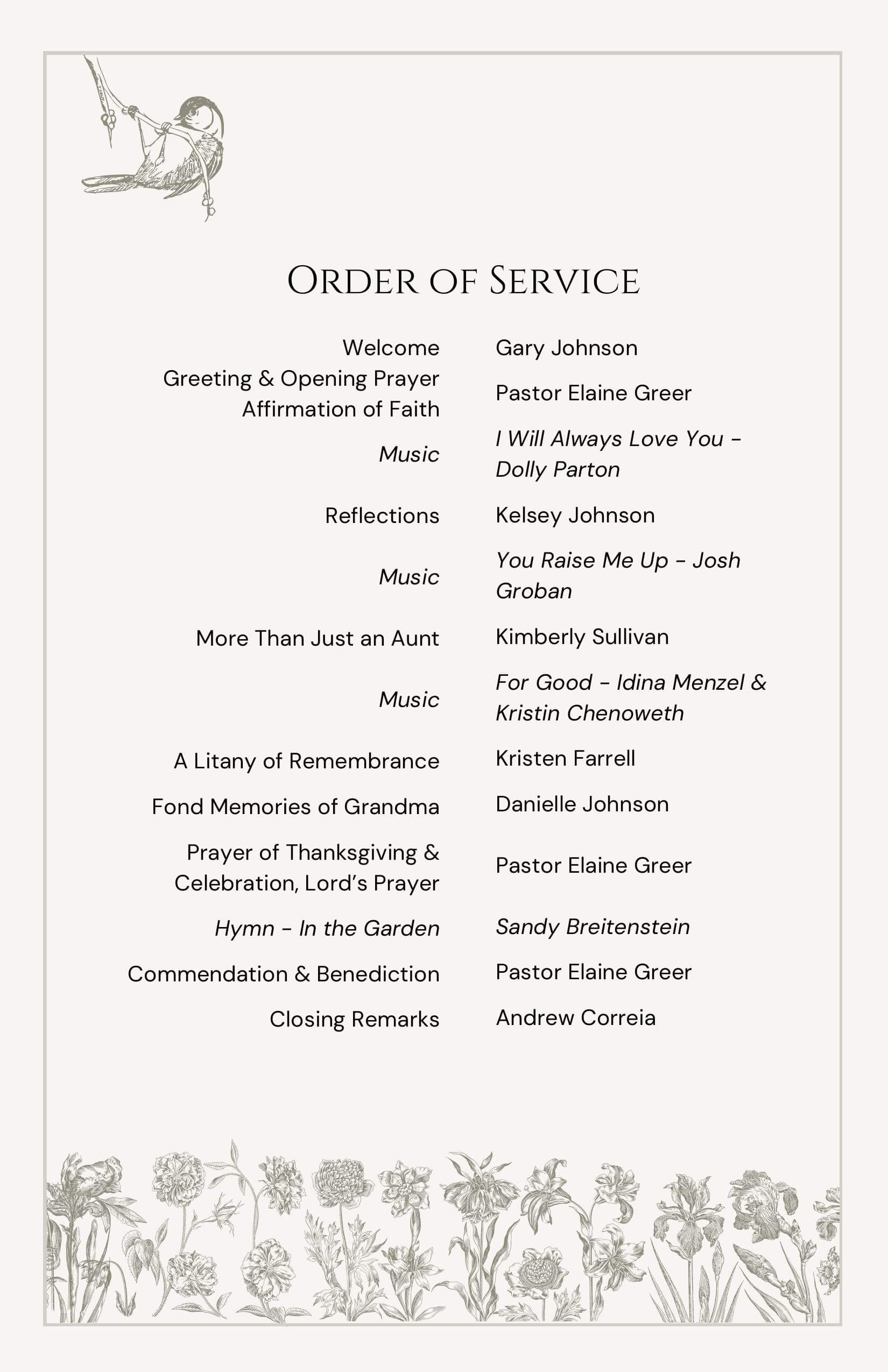 Funeral program page 3